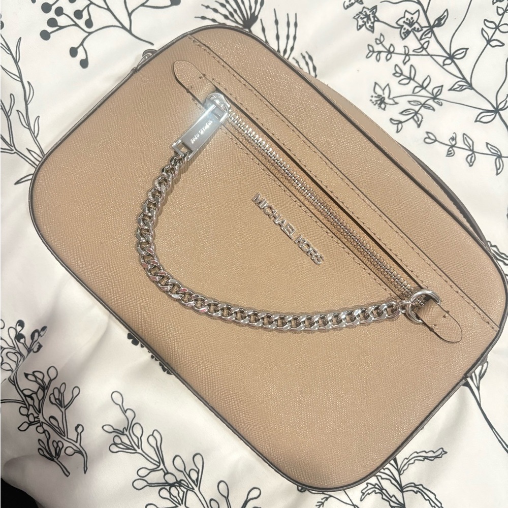 Michael Kors Tan Crossbody Bag with Silver Chain Detail